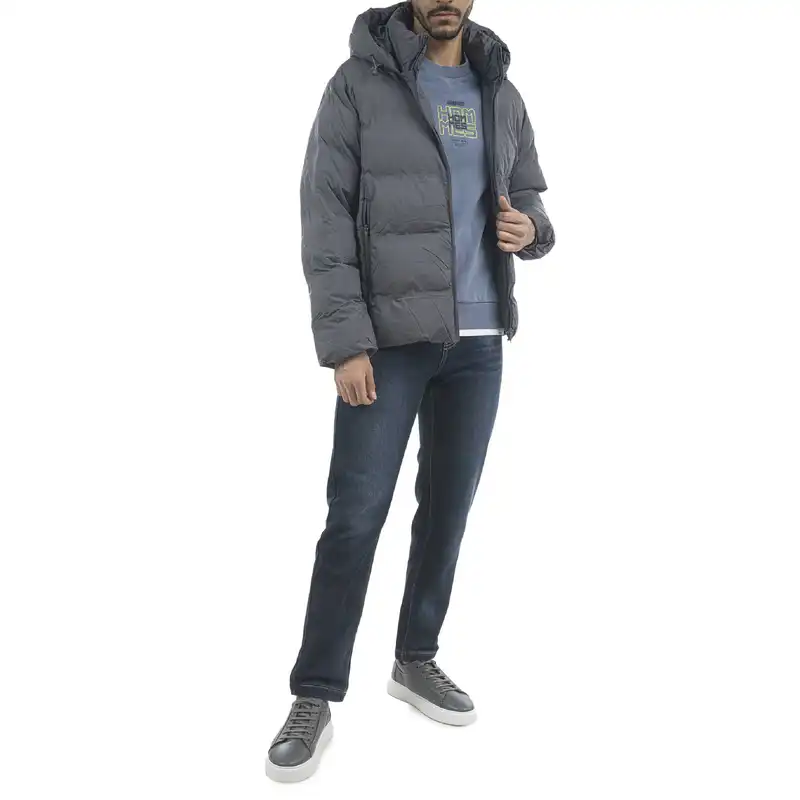 کاپشن مردانه جوتی جینز مدل کلاهدار کد 122139 رنگ طوسی تیره