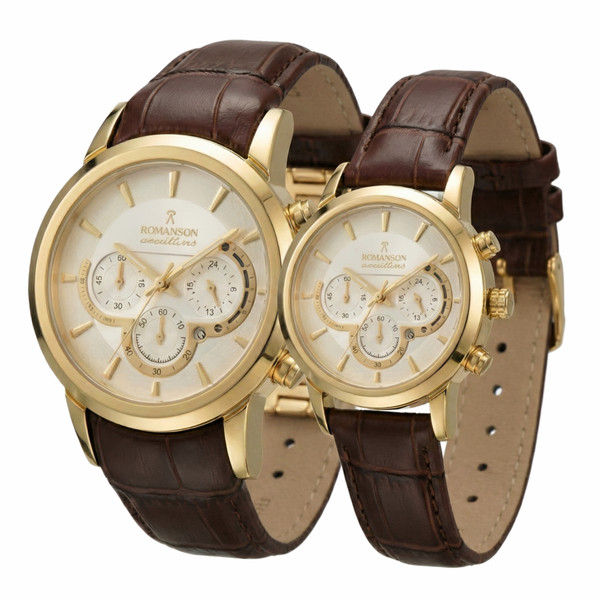 ست ساعت مچی عقربهای کوارتز زنانه و مردانه رومانسون مدل اسپرت لوکس تک موتوره بند چرم قفل فیکس کد R6j