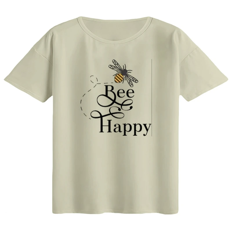 تی‌شرت اورسایز آستین کوتاه زنانه مدل باکسی طرح bee happy