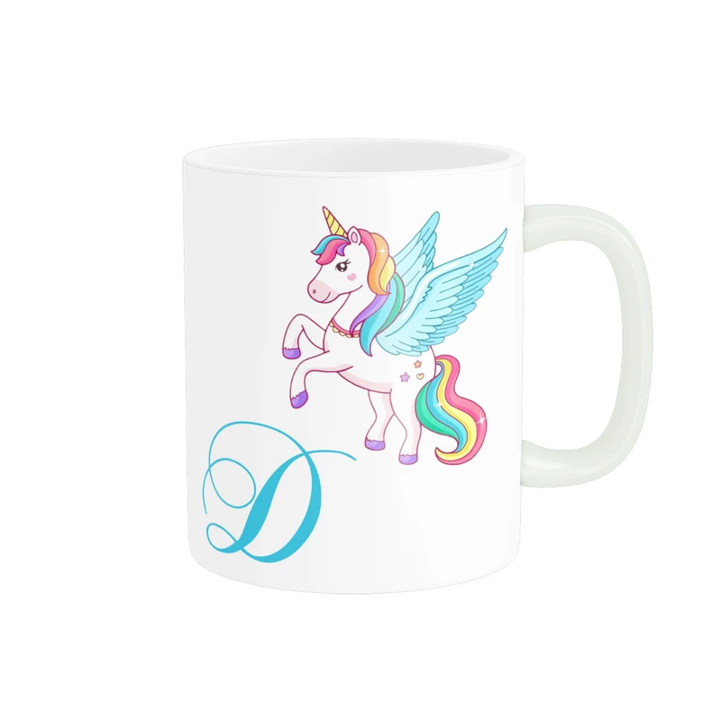 ماگ پادآفرین مدل تک شاخ یونیکورن حرف اول اسم دخترانه D کد p8443