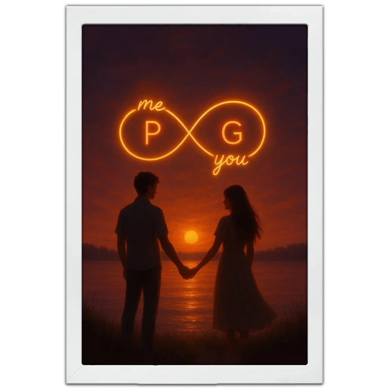 تابلو بکلیت طرح عاشقانه بی‌نهایت حروف P و G مدل W-pe130120 فریم سفید