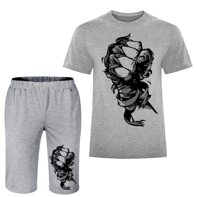 ست تی شرت آستین کوتاه و شلوارک راحتی مردانه مدل مشت A272 رنگ طوسی