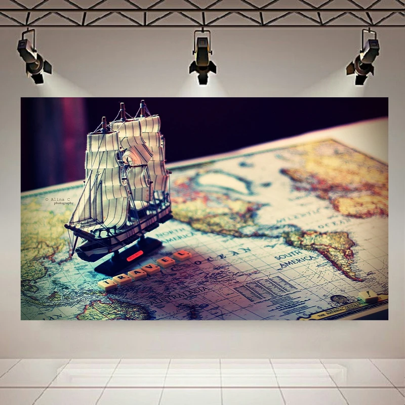 پوستر طرح نقشه جهان و کشتی مدل مسافرت کد AR30741