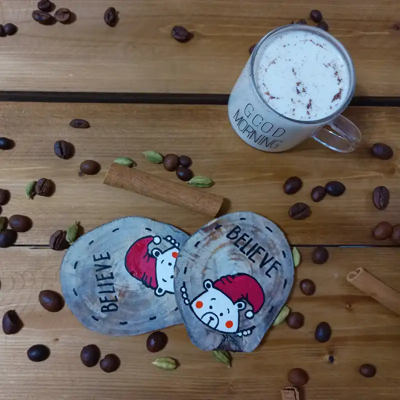 زیر لیوانی چوبی مدل تنه درخت طرح believe بسته 2 عددی