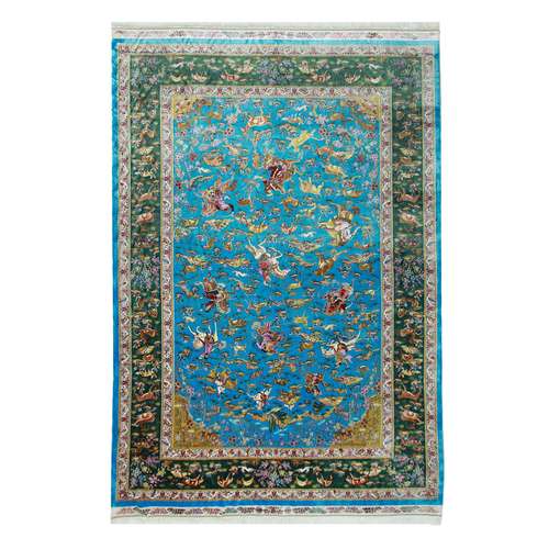  فرش ماشینی آذردکور مدل ابریشمی کد 31 زمینه فیروزه ای