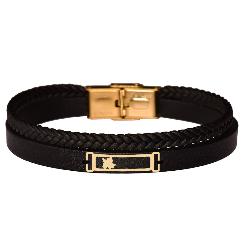  دستبند طلا 18 عیار مردانه کرابو طرح برگ مدل Kr102315