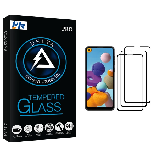 محافظ صفحه نمایش پی کی مدل Delta Glass مناسب برای گوشی موبایل سامسونگ Galaxy A21 بسته سه عددی