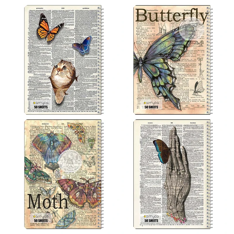 دفتر نقاشي 50 برگ کارنيکا طرح روزنامه وینتج پروانه Vintage Newspaper Butterfly کد 29991 مجموعه 4 عددی