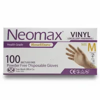دستکش وینیل غیر پودری حریر مدل نئومکس سایز متوسط (M) بسته ۱۰۰ عددی