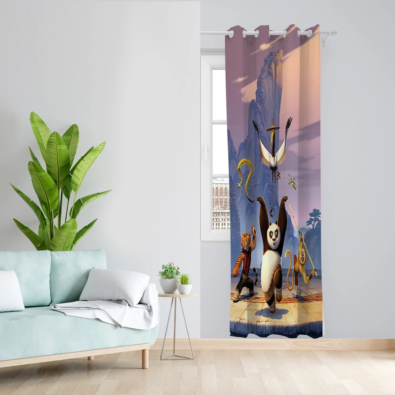 پرده طرح پاندا کنگ فو کار مدل مخمل پانچی کد L 344R Z سایز 140x200 سانتی متر
