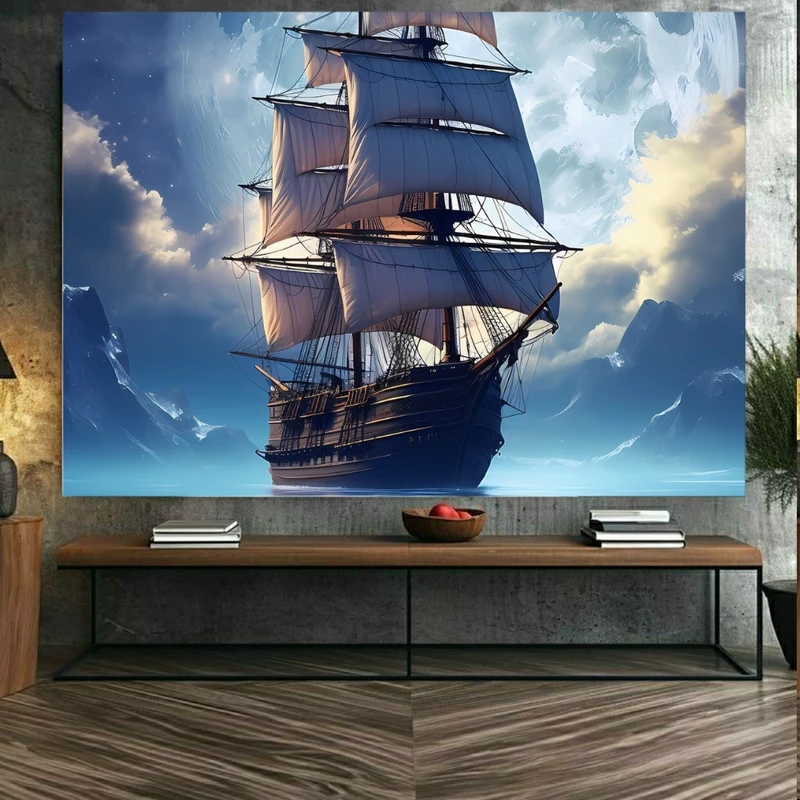 تابلو بوم طرح مخمل انیمیشنی کشتی مدل ماه کامل کد BK23436