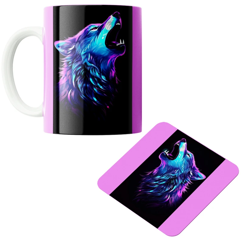 ماگ پاد آفرین مدل گرگ کد z410 به همراه زیر لیوانی