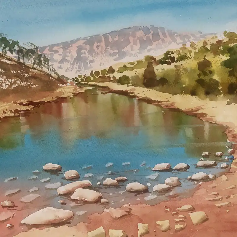 نقاشی آبرنگ طرح دریاچه کد 126