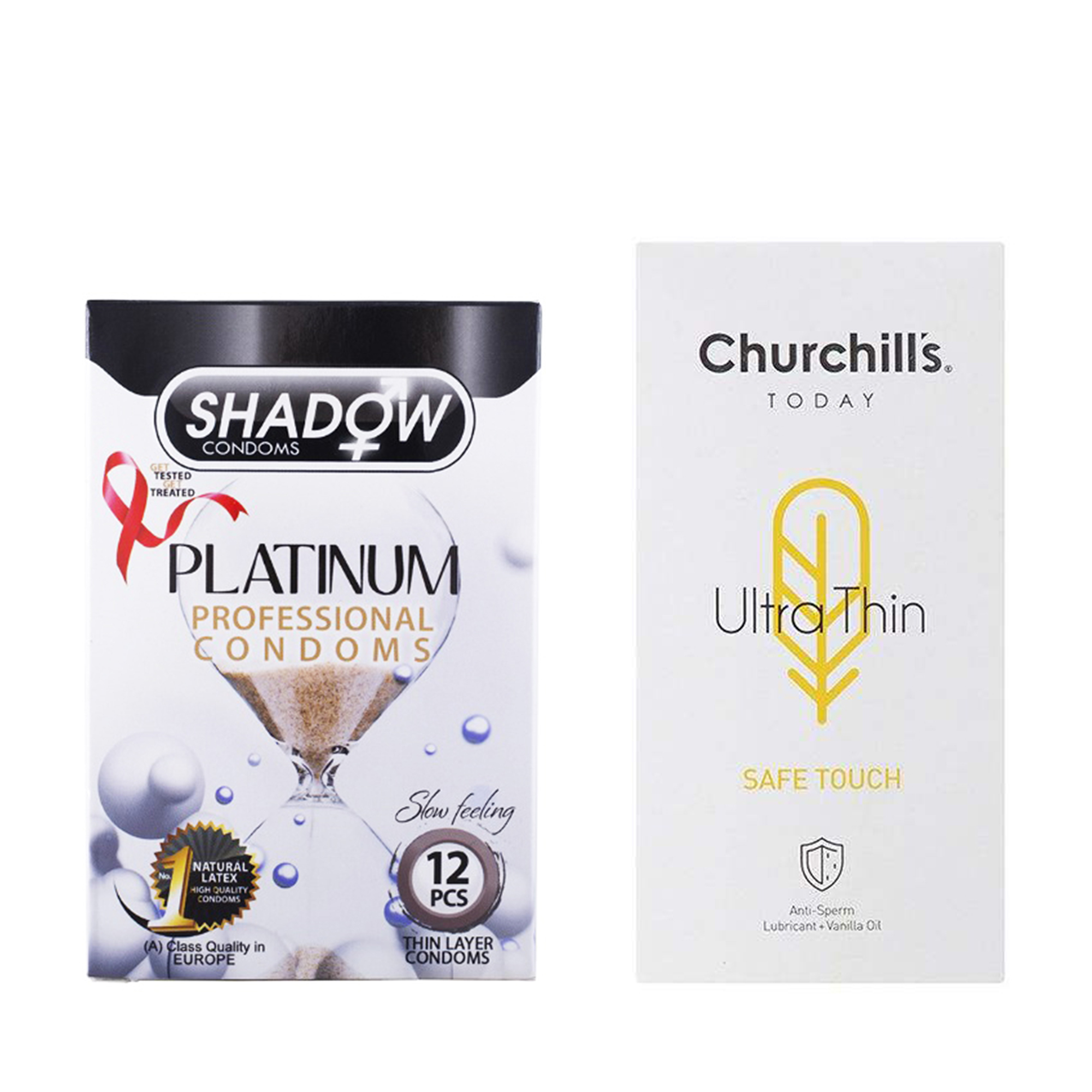 کاندوم چرچیلز مدل Safe Touch بسته 12 عددی به همراه کاندوم شادو مدل Platinum بسته 12 عددی