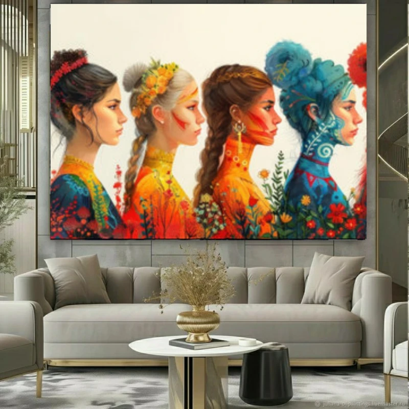 پوستر پارچه ای طرح مخمل  زنان بومی مدل طبیعت (2) کد PY1034