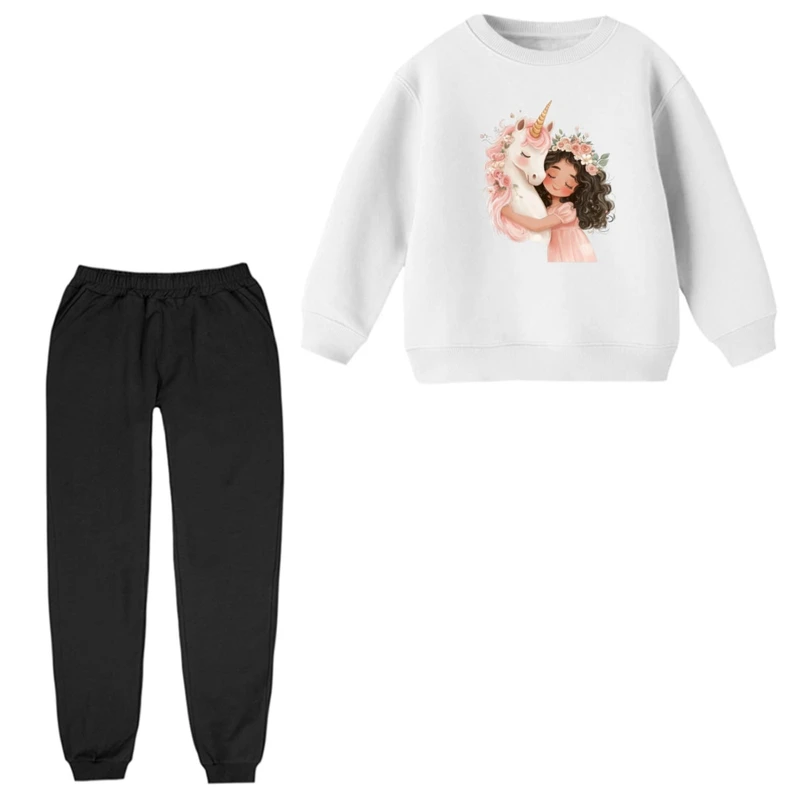 ست سویشرت و شلوار راحتی بچگانه مدل دخترک و اسب شاخدار 