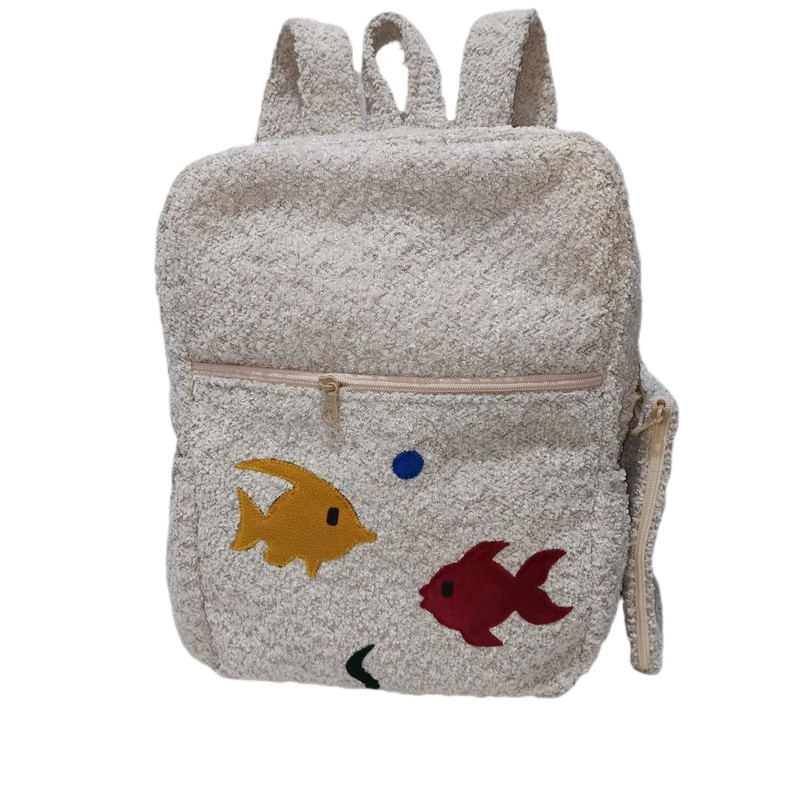 کوله پشتی مدرسه طرح ماهی تکه دوزی به همراه جامدادی