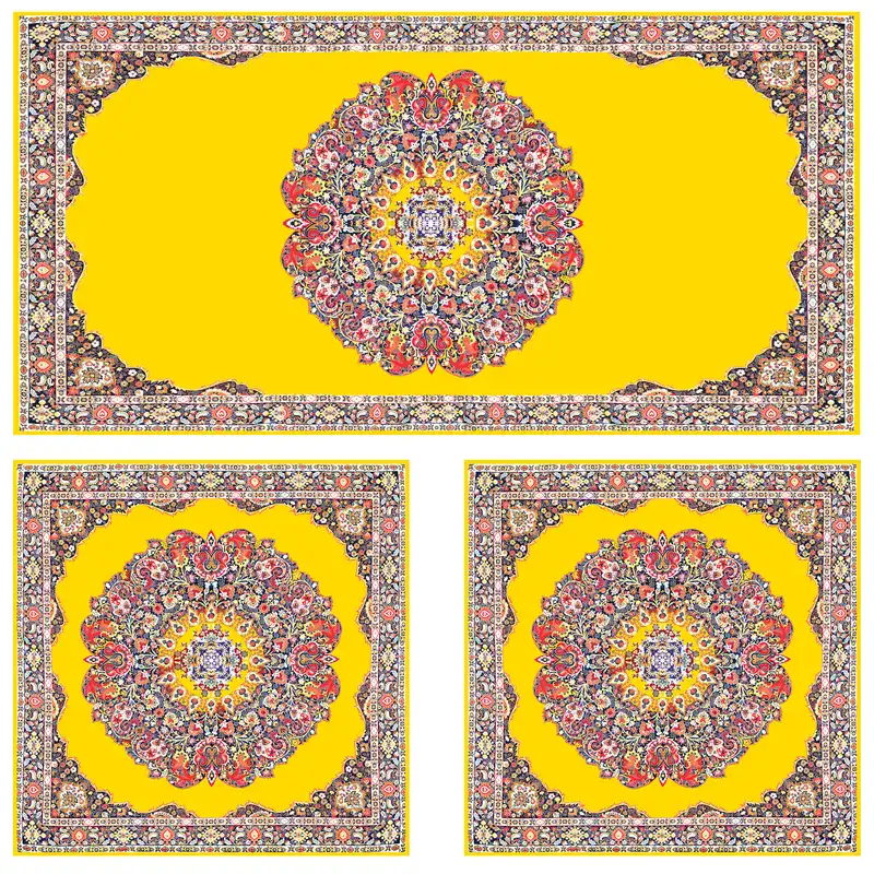 ست رومیزی سه تکه مستطیل مربع طرح ترمه کد 9920.16