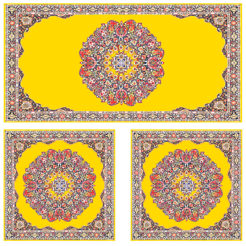 ست رومیزی سه تکه مستطیل مربع طرح ترمه کد 9920.16