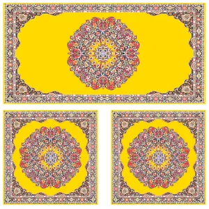 ست رومیزی سه تکه مستطیل مربع طرح ترمه کد 9920.16