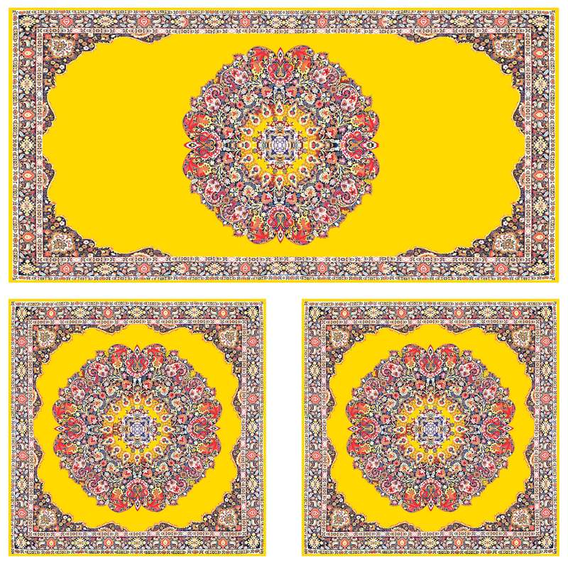 ست رومیزی سه تکه مستطیل مربع طرح ترمه کد 9920.16