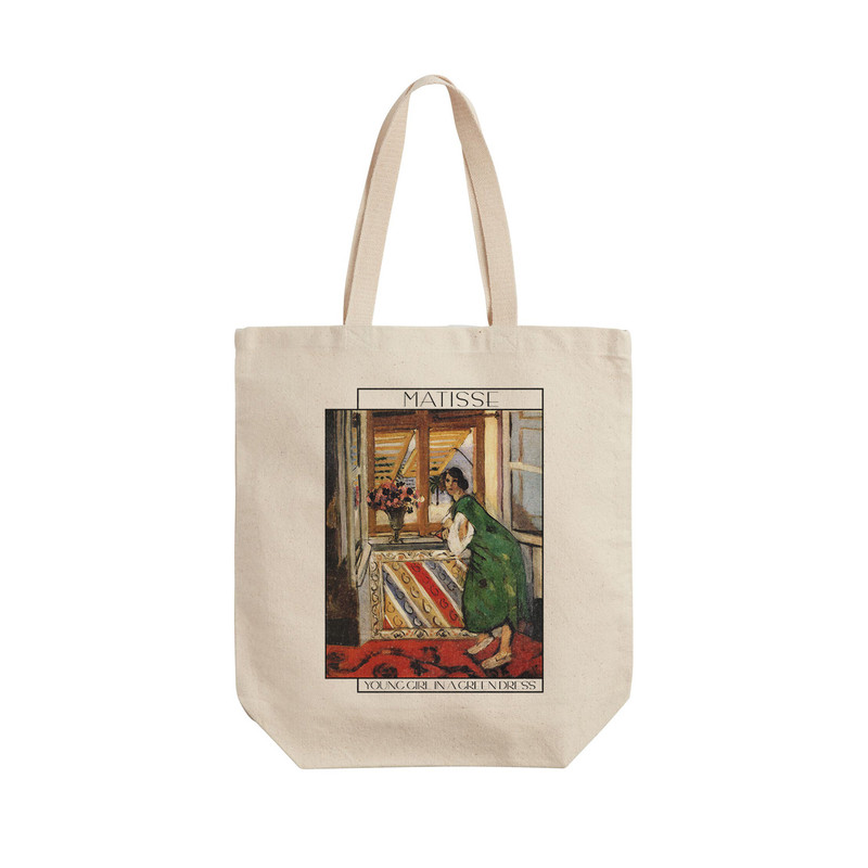 ساک خرید ترمه طراحان ایده مدل دختر جوان با لباس سبز از ماتیس کد art0701 - L