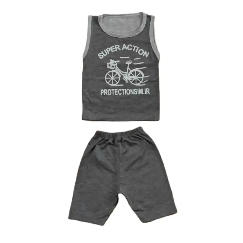 ست تاپ و شلوارک نوزادی پسرانه مدل Super action
