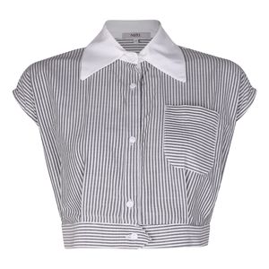 کراپ شومیز آستین تا روی شانه یقه برگردان زنانه نیزل مدل 141 رنگ طوسی