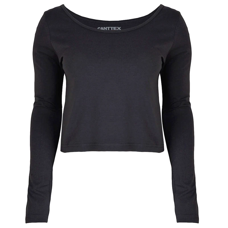 کراپ‌ تی‌شرت آستین بلند زنانه کانتکس مدل 249014556 رنگ نوک مدادی