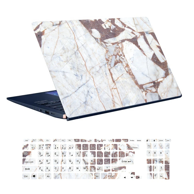 استیکر لپ تاپ توییجین و موییجین طرح Marble کد 12 مناسب برای لپ تاپ 15.6 اینچ به همراه برچسب حروف فارسی کیبورد 