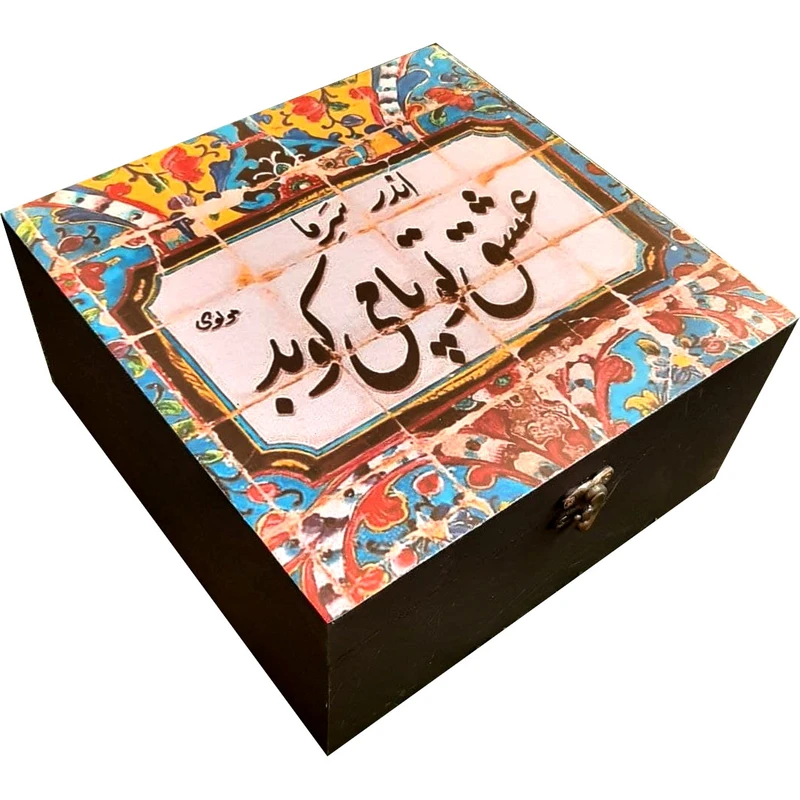 جعبه هدیه چوبی مدل سنتی طرح کاشی کد WB03