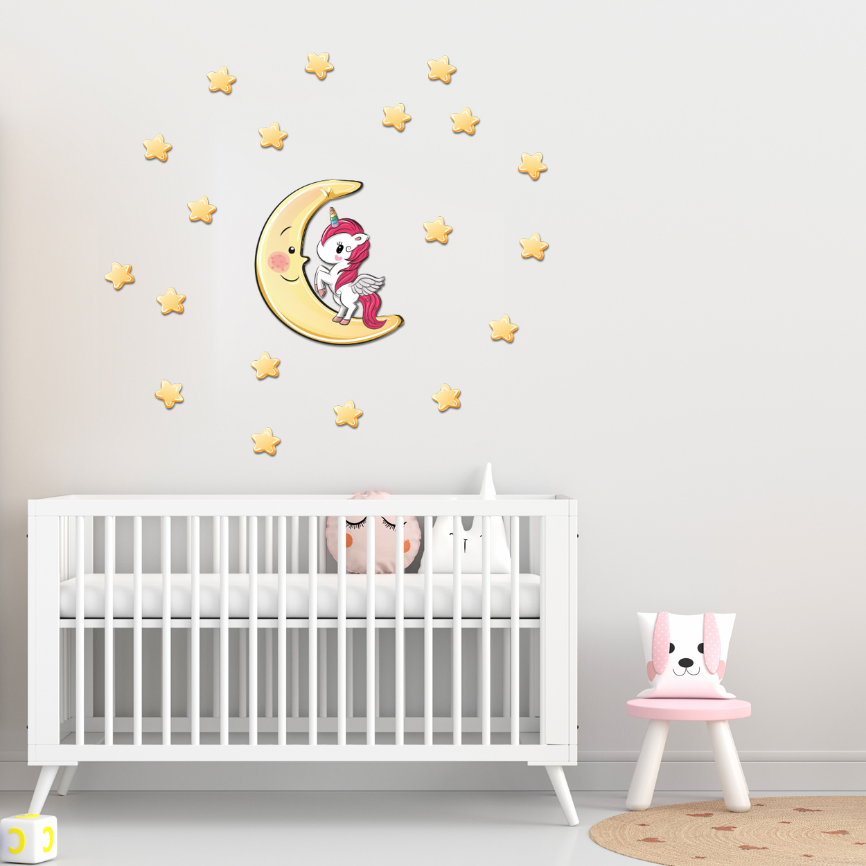 استیکر چوبی کودک باروچین مدل تک شاخ و ماه کد 1285