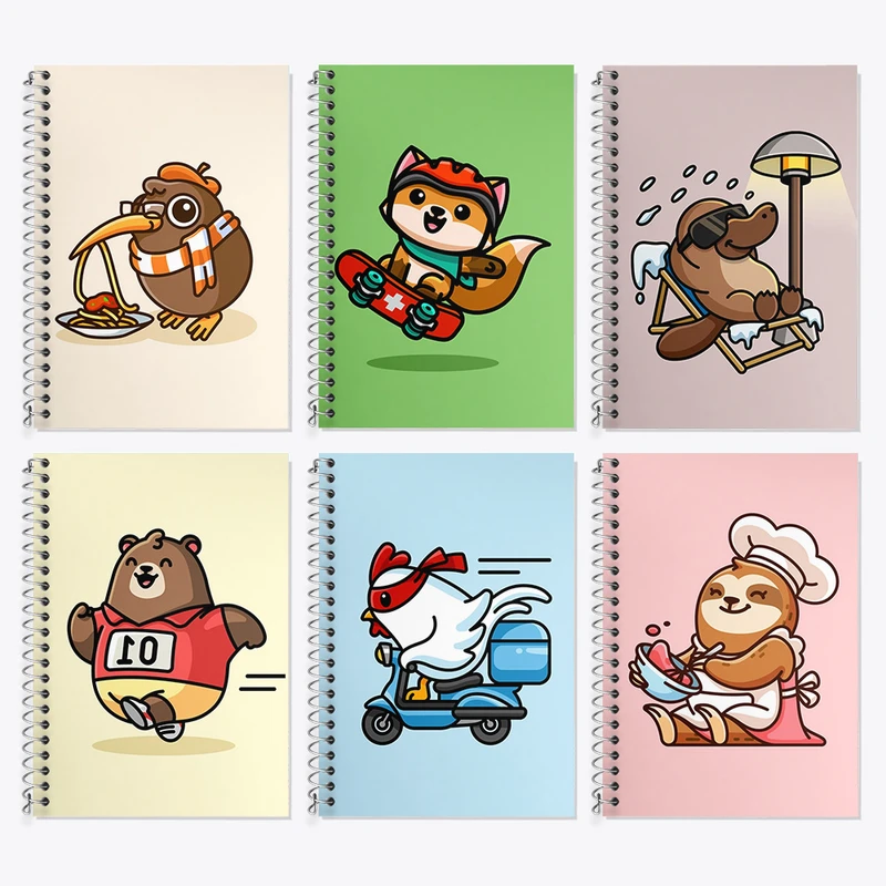 دفتر زبان 50 برگ خندالو مدل دو خط طرح حیوانات بامزه کد 446 مجموعه 6 عددی