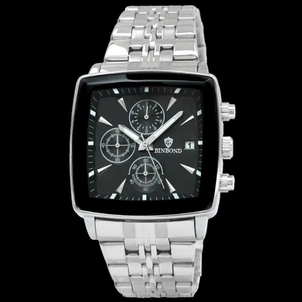 ساعت مچی عقربه‌ای کوارتز مردانه بین باند مدل مربعی سه موتور فعال کورنوگراف mn