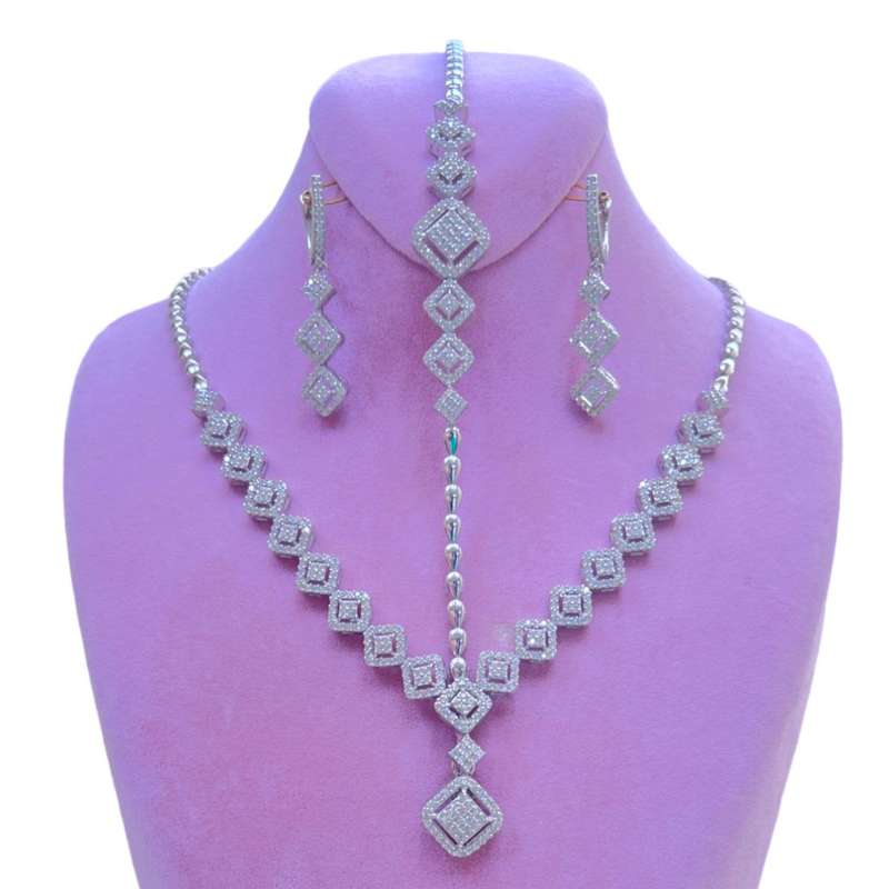 نیم ست نقره زنانه مدل امرالدکات مربع ساچ 0186