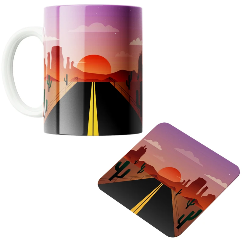 ماگ پاد آفرین مدل منظره مینیمال کد z452 به همراه زیر لیوانی