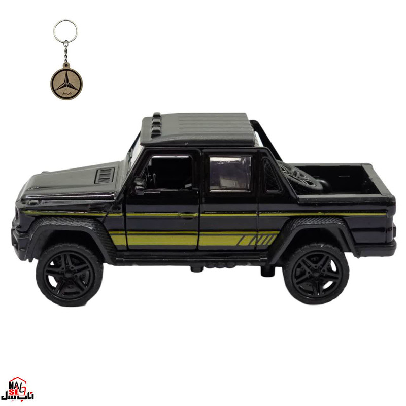 ماکت ماشین فلزی وانت بنز جی کلاس ناب سل مدل MERCEDES BENZ G-CLASS عقبکش، چراغدار و موزیکال با در و صندوق بازشو به‌همراه جاسوییچی