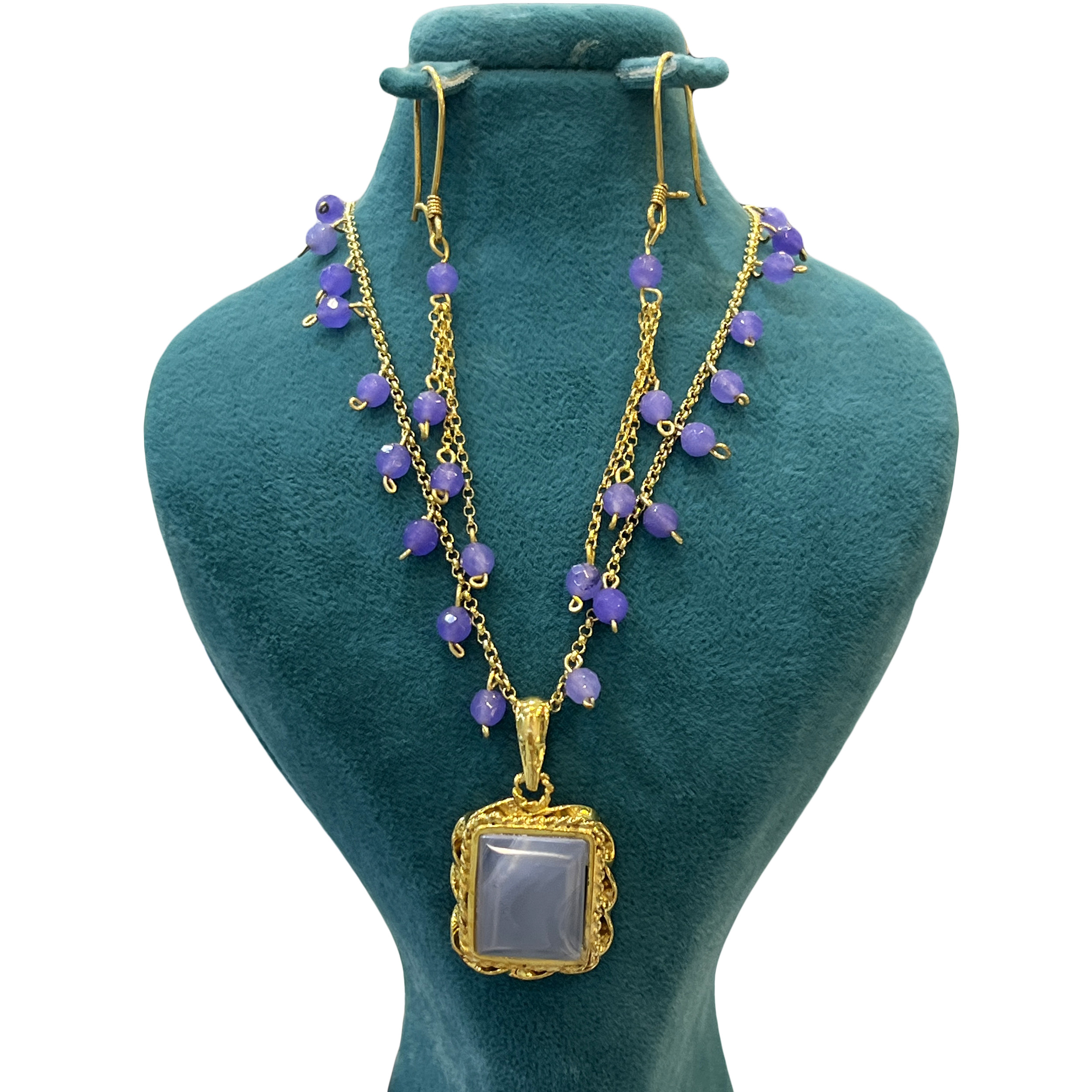 نیم ست نقره زنانه مدل دستساز مزین به عقیق کبود یمانی 34-351