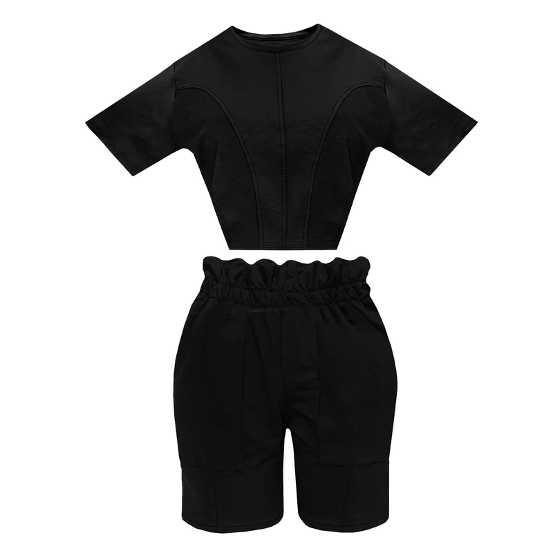 ست کراپ تی شرت آستین کوتاه و شلوارک زنانه مدل آلبا کد BK.1004