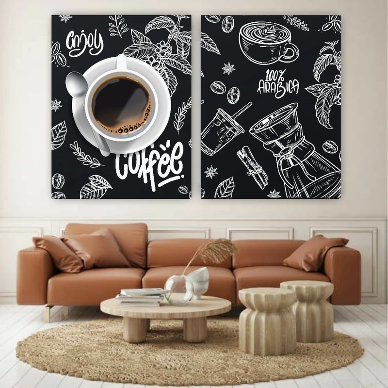تابلو بوم طرح مخمل فنجان قهوه مدل عربیکا کد AR303871 مجموعه 2 عددی