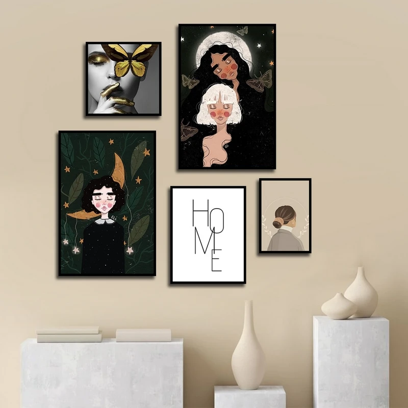 تابلو بکلیت طرح نقاشی فانتزی و مینیمال مدل B-2646 مجموعه 5 عددی