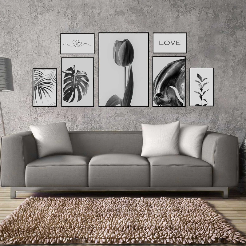 تابلو بکلیت طرح مدرن گل لاله و برگ انجیری مدل B-1531 مجموعه 7 عددی