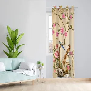 پرده طرح درخت و پرنده مدل مخمل پانچی کد L 1147L Z سایز 140x200 سانتی متر