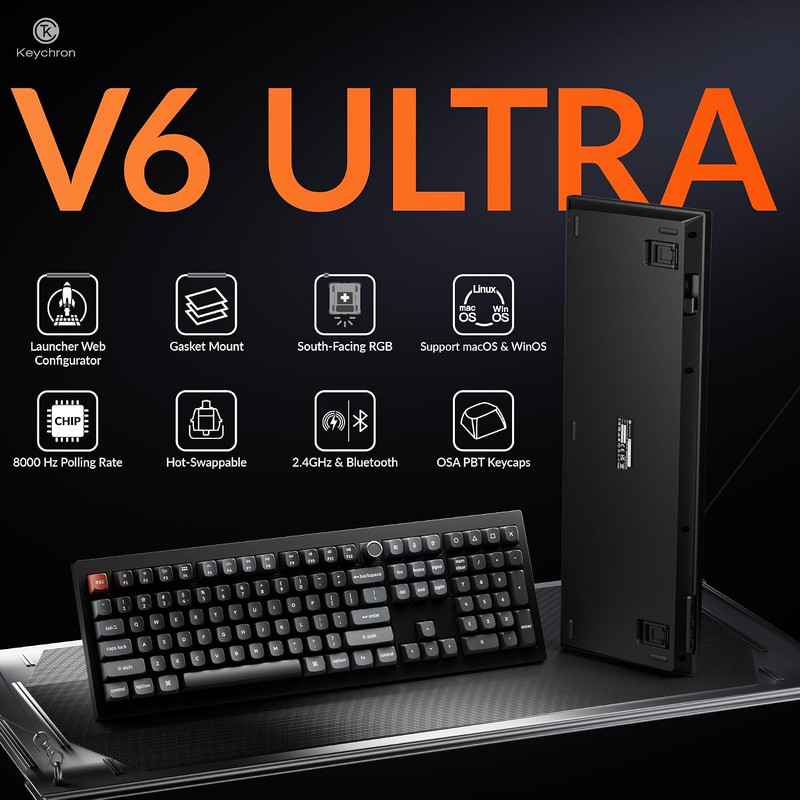 کیبورد بی سیم گیمینگ کیکورن مدل V6 Ultra 8K Red Switch
