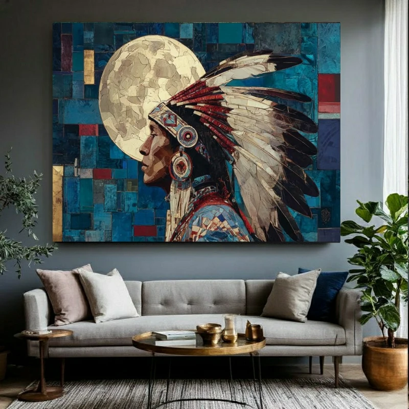 پوستر پارچه ای طرح مخمل مرد سرخپوست مدل ماه کامل کد BK25046