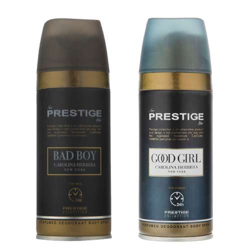 اسپری خوشبو کننده بدن نیو پرستیژ کالر مدل  Good Girl and Bad Boy حجم 150 میلی لیتر مجموعه 2 عددی