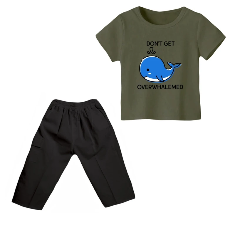 ست تی شرت و شلوارک پسرانه مدل نهنگ کد 5