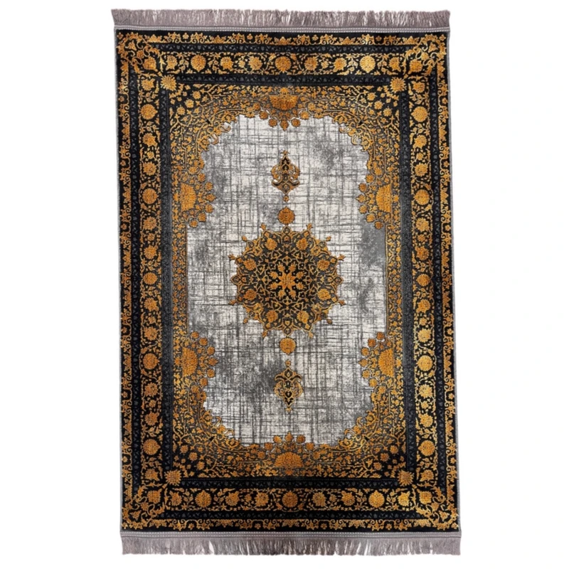 فرش ماشینی سیزان کد 70005 زمینه طلایی