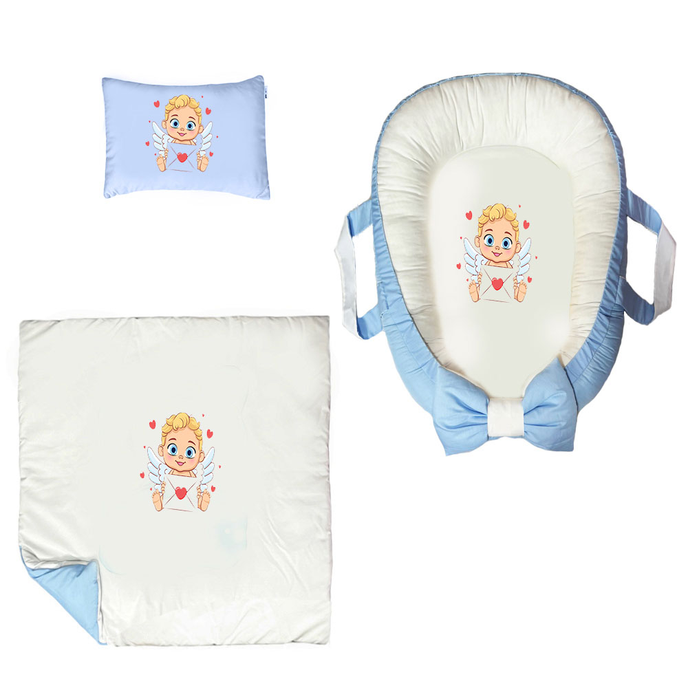 سرویس خواب سه تکه نوزاد ناریکو مدل گارد محافظ دار طرح فرشته کوچولو کد 0122