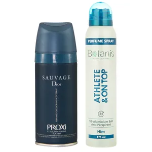 اسپری خوشبو کننده بدن مردانه پروکسی مدل SAUVAGE DIOR حجم 150 میلی لیتر به همراه اسپری بدن مردانه بوتانیس مدل Athlete حجم 175 میلی لیتر 